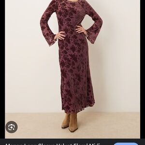 Mango Long Sleeve Velvet Dress - Deep Purple